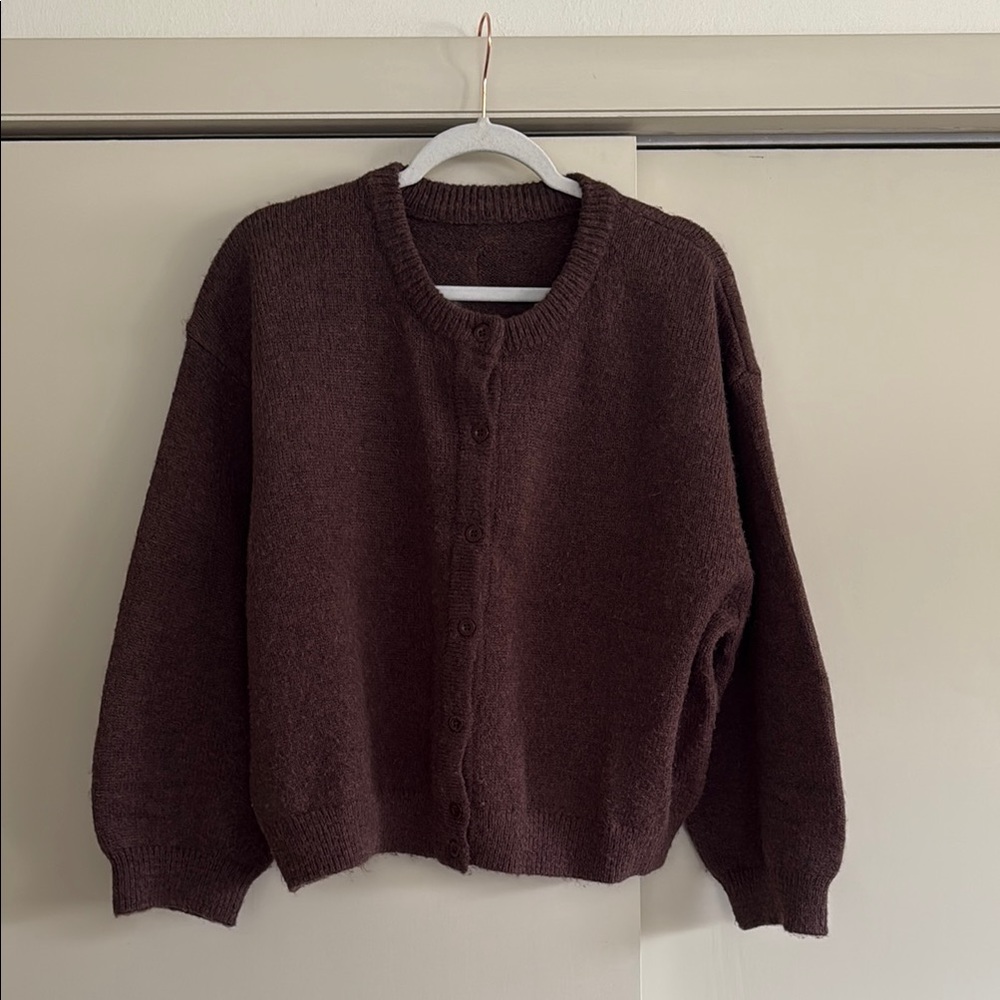 Daily Drills Brown Button-Up Knit Cardigan
